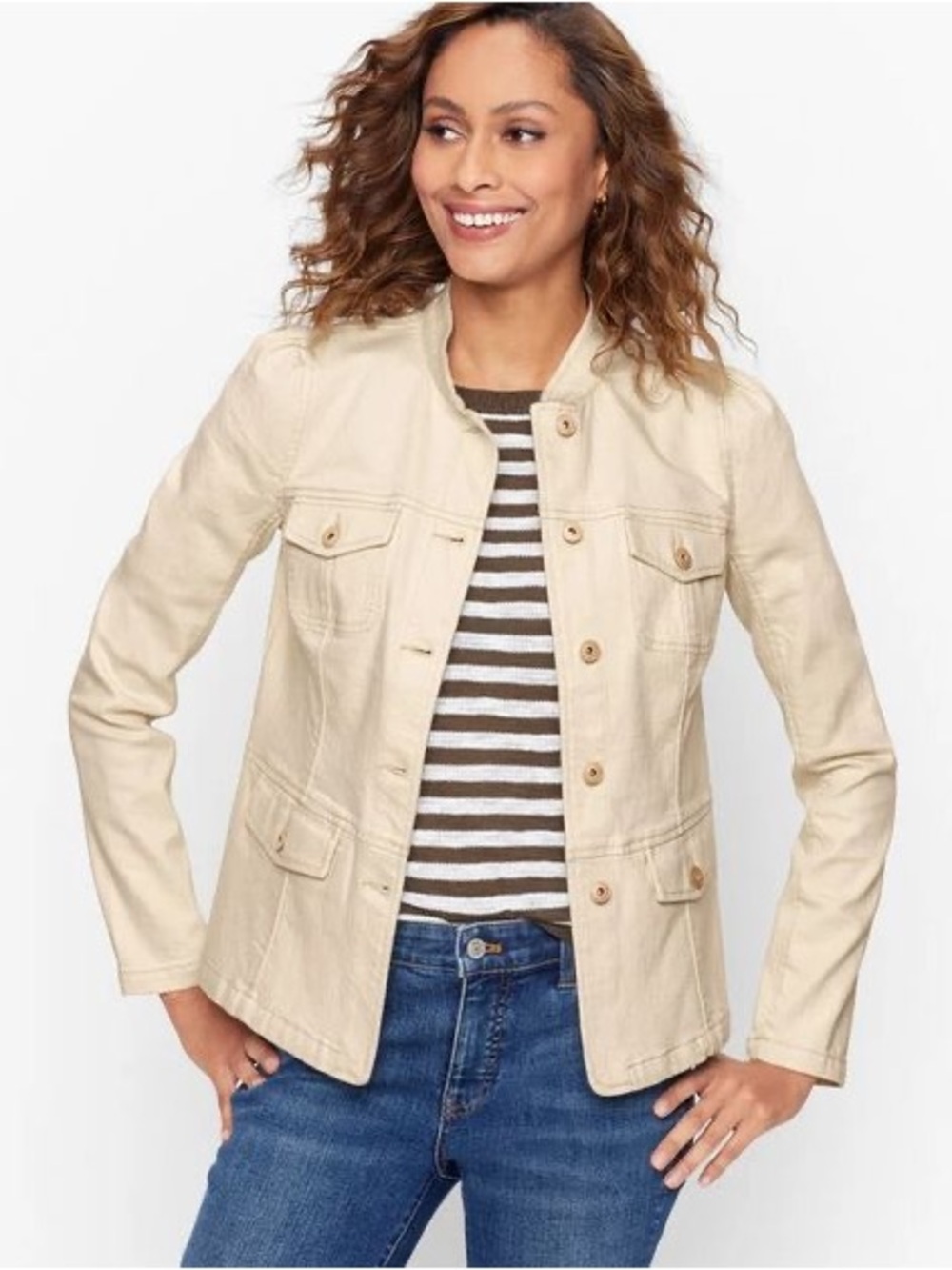 Calvin Klein Cream Snap-Front Denim Jacket
